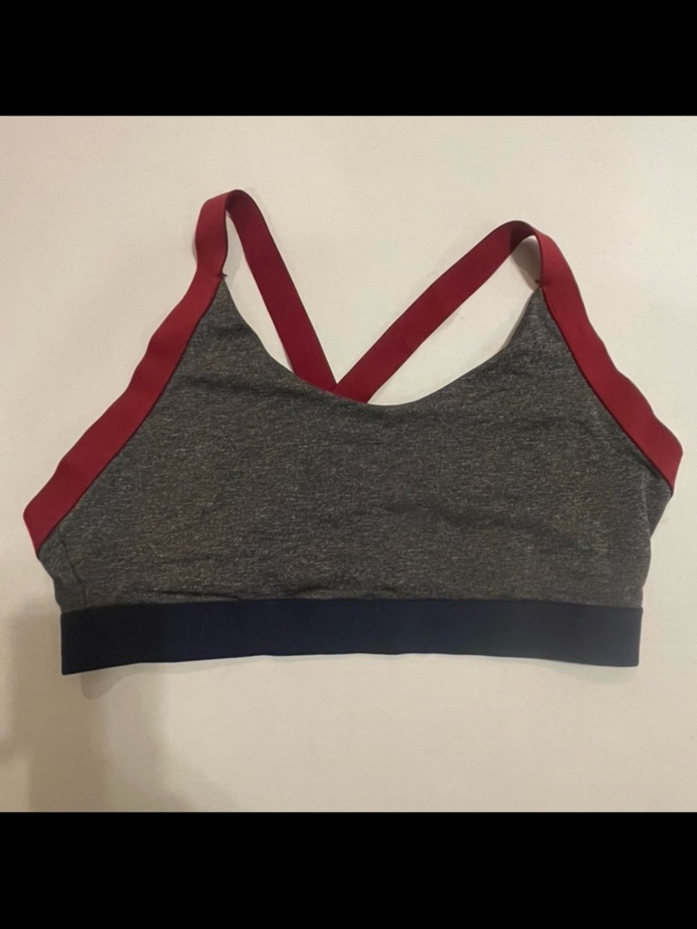 Avia Gray Sports Bra with Red Straps and Navy Band XL Medium impact